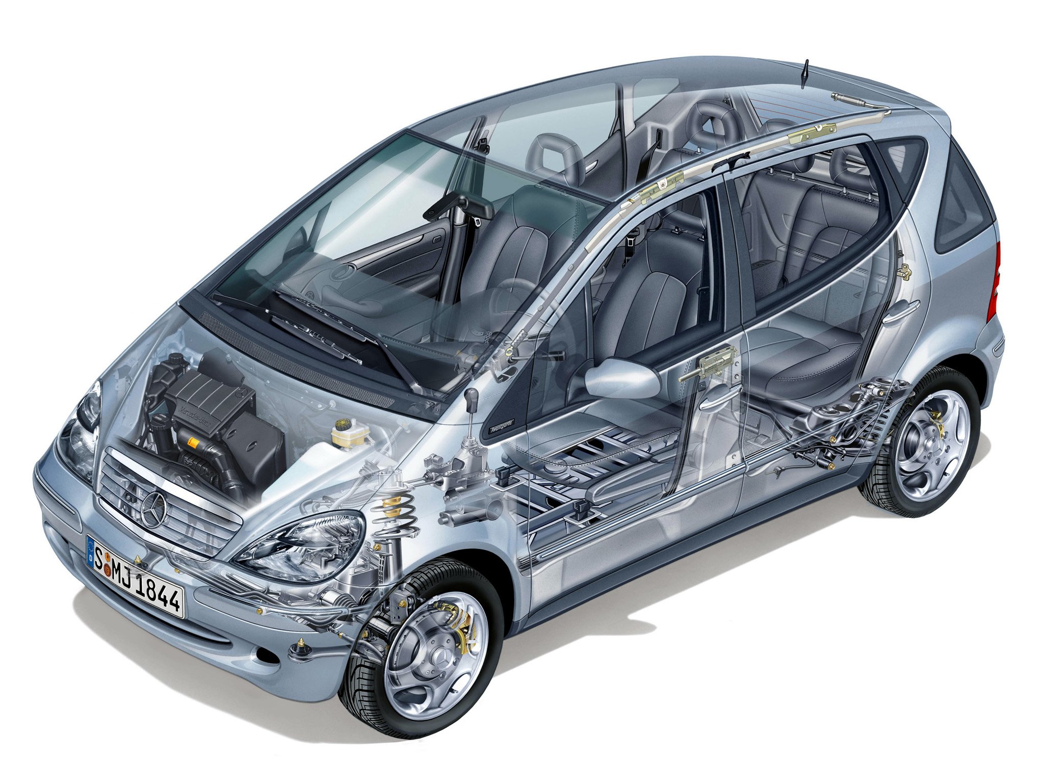 mercedes, Benz, A class, 190, Cars, Technical, Cutaway, W168, 1997 Wallpaper