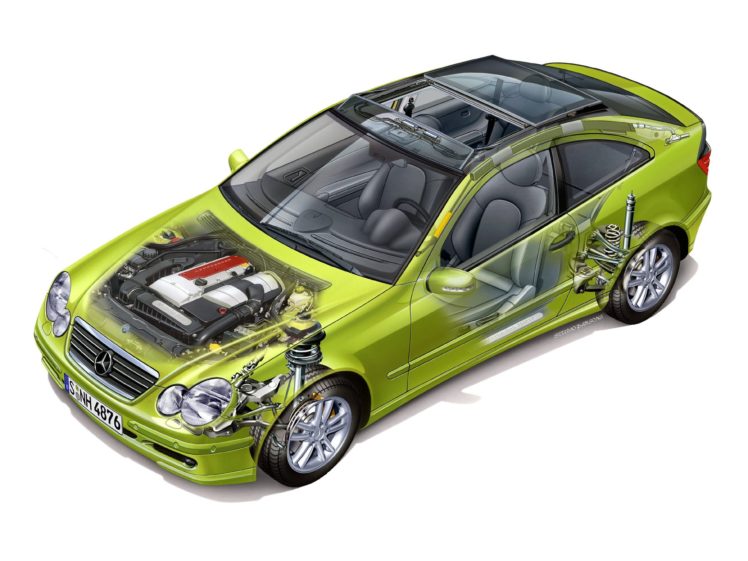 mercedes, Benz, C 200, Kompressor, Sport, Coupe, Cars, Technical, Cutaway, 2010 HD Wallpaper Desktop Background