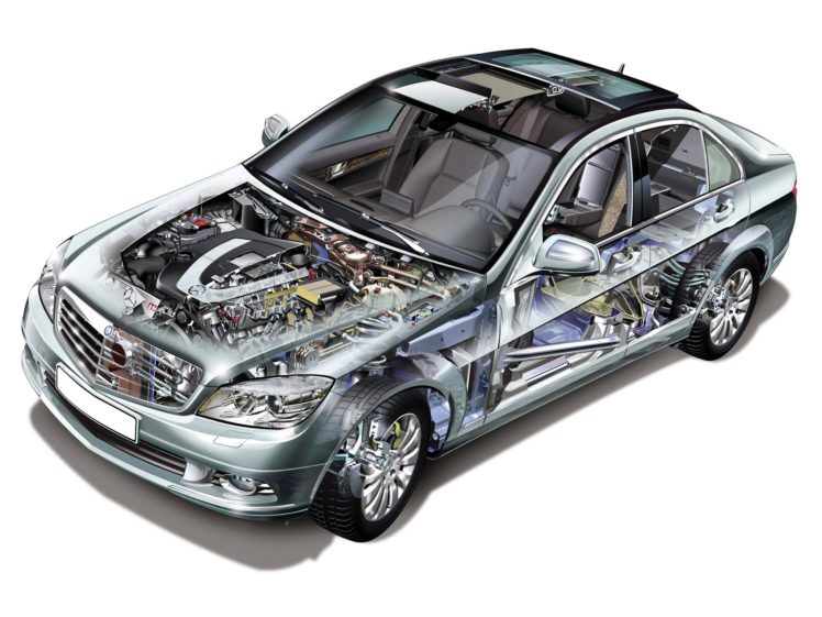 mercedes, Benz, C class, Sedan, Cars, Technical, Cutaway, 2007 HD Wallpaper Desktop Background