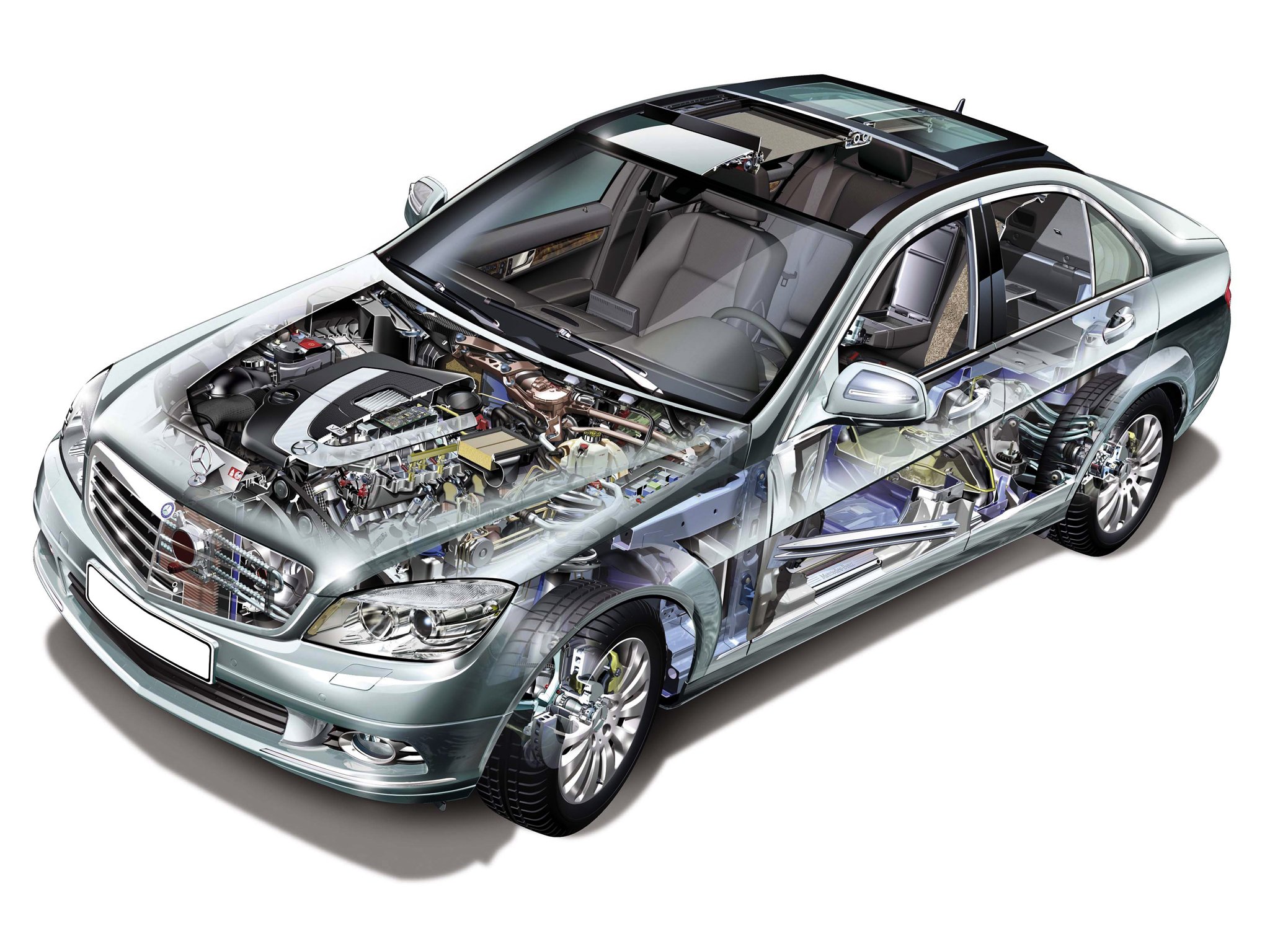 mercedes, Benz, C class, Sedan, Cars, Technical, Cutaway, 2007 Wallpaper