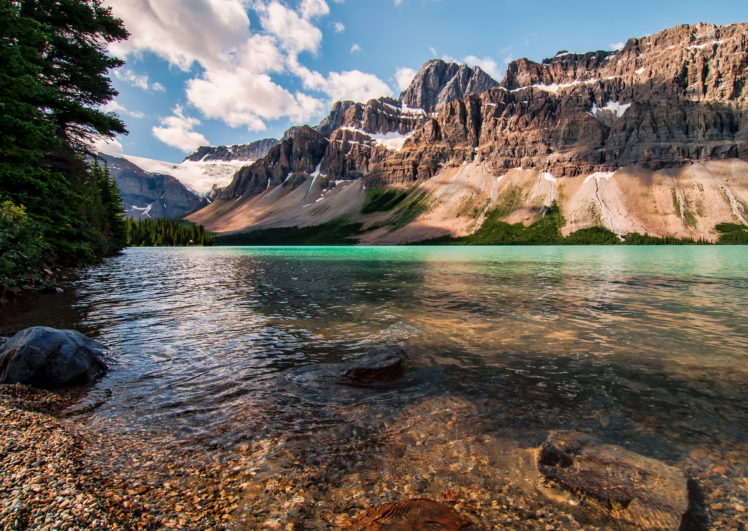 lake, Canada, Parks, Mountains, Scenery, Bow, Jasper, Crag, Nature HD Wallpaper Desktop Background