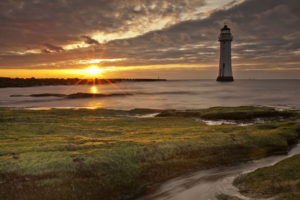 sea, Sunset, Lighthouse, Landscape