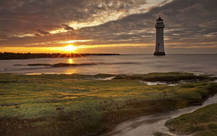 sea, Sunset, Lighthouse, Landscape HD Wallpaper Desktop Background