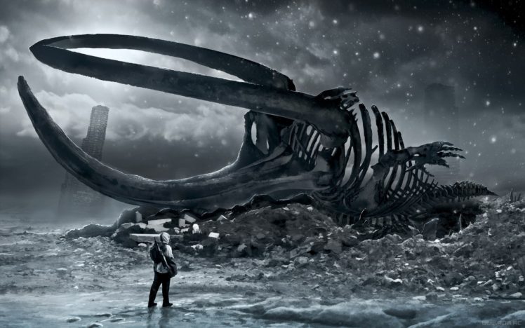 skeleton, Whale, Comics, Sci fi, Post, Apocalyptic, Romantically HD Wallpaper Desktop Background