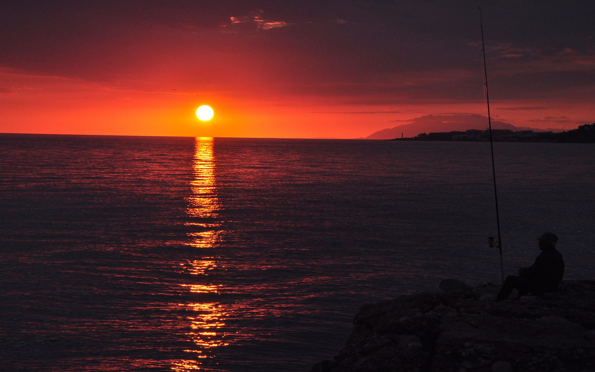 sunset, Sun, Fisherman, Fishing, Rod, Water, Sea, Lake Wallpaper
