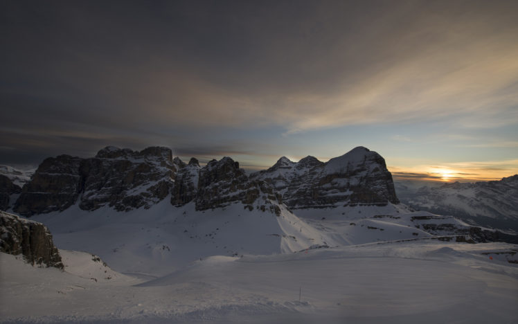 sunset, Snow, Landscape, Mountains HD Wallpaper Desktop Background