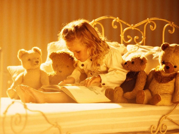 tale, Girl, Book, Book, Reading, Teddy, Bear, Teddy, Bear, Toy HD Wallpaper Desktop Background