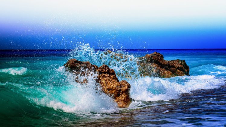 peloponnese, Greece, Ionian, Sea, The, Sea, Waves, Splashes, Stones, Ocean HD Wallpaper Desktop Background