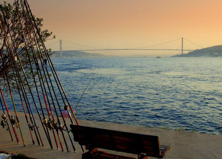 istanbul, Turkey, Sea, Landscape, Bridge, Sunset, Fishing HD Wallpaper Desktop Background