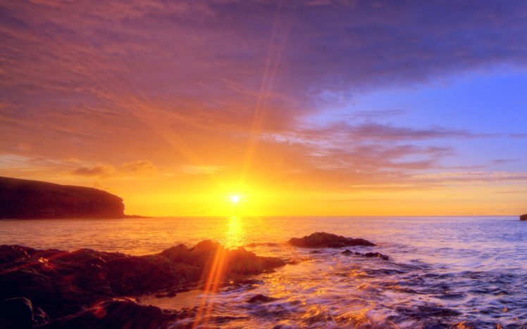 sunshine, Evening, Sunset, Beach, Rock, Nature HD Wallpaper Desktop Background