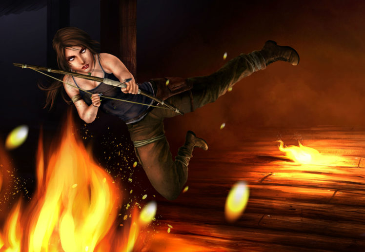 tomb, Raider, 2013, Archers, Fire, Jump, Lara, Croft HD Wallpaper Desktop Background