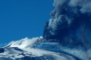 volcano, Eruption, Smoke, Blue, Mountains