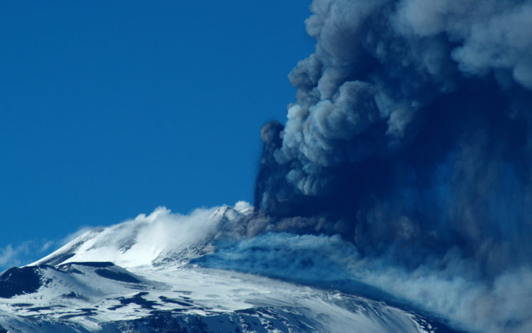 volcano, Eruption, Smoke, Blue, Mountains HD Wallpaper Desktop Background