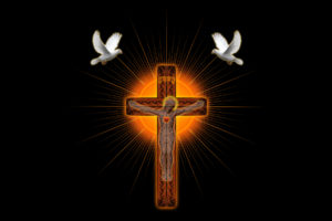 cross, Shrine, Pigeons, 3d, Art, Religion, Catholic, Jesus, Doves, Birds, Symbols