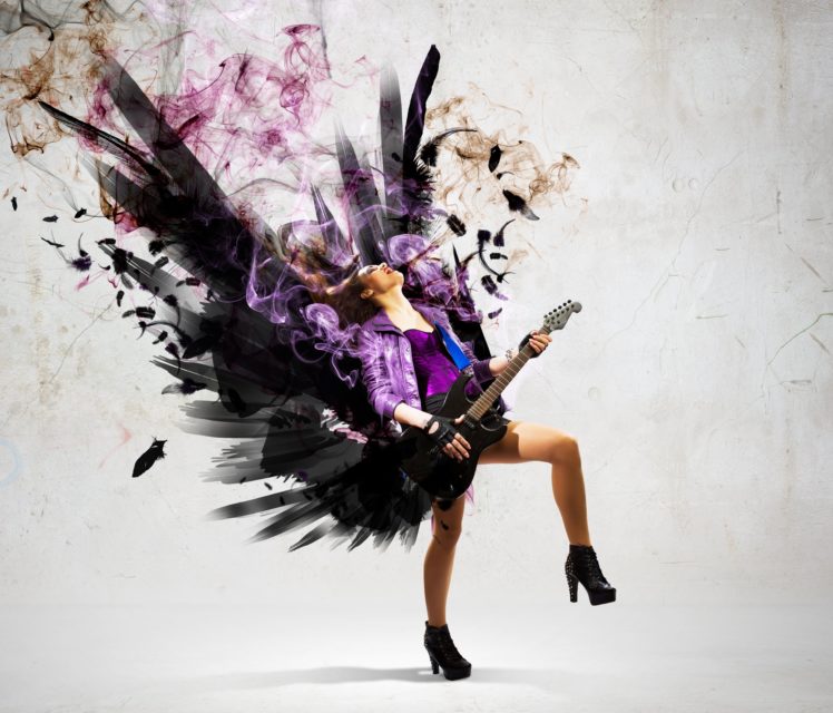 guitar, Music, Rock, Smoke, Colors, Wings, Feather, Pattern, Art HD Wallpaper Desktop Background
