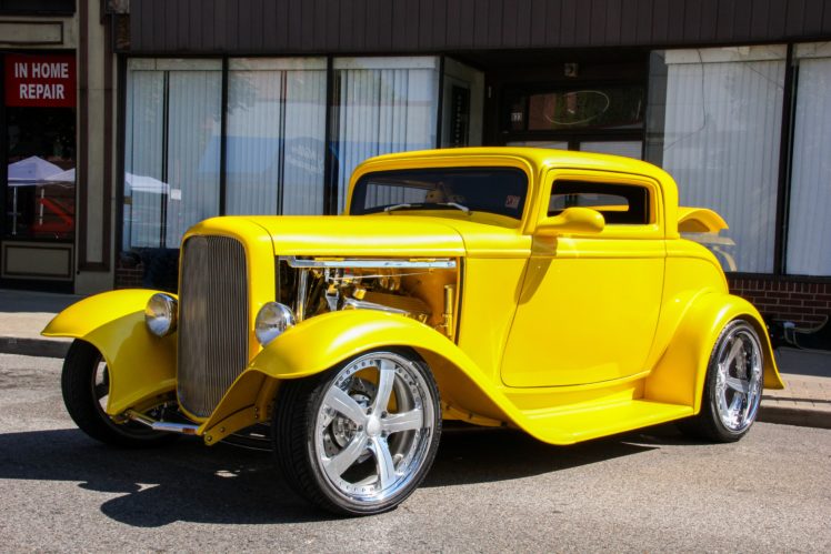 1932, Ford, Coupe, Three, Window, Hotrod, Streetrod, Hot, Rod, Street, Hitech, Yellow, Usa, 5184×3456 HD Wallpaper Desktop Background