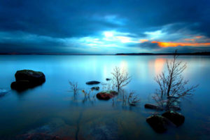 water, Iron, Stones, Distance, Horizon, Sky, Clouds, Dawn, Sunset, Reflection