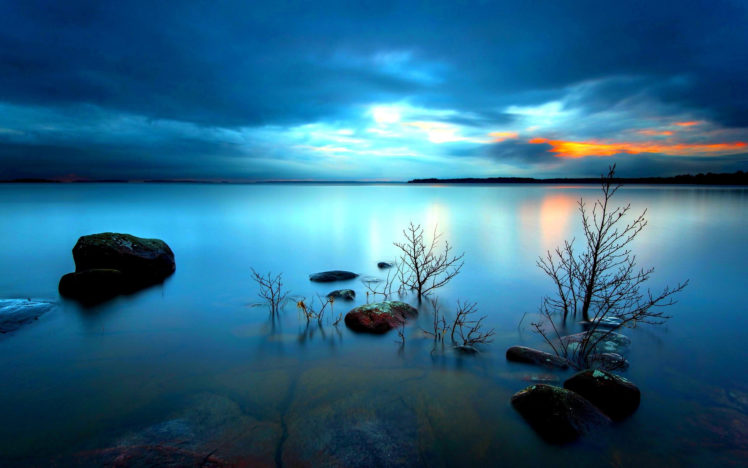 water, Iron, Stones, Distance, Horizon, Sky, Clouds, Dawn, Sunset, Reflection HD Wallpaper Desktop Background