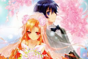 sword, Art, Online, Series, Anime, Couple, Bridal, Girl, Dress, Flower, Beautiful, Asuna, Yuuki, Character