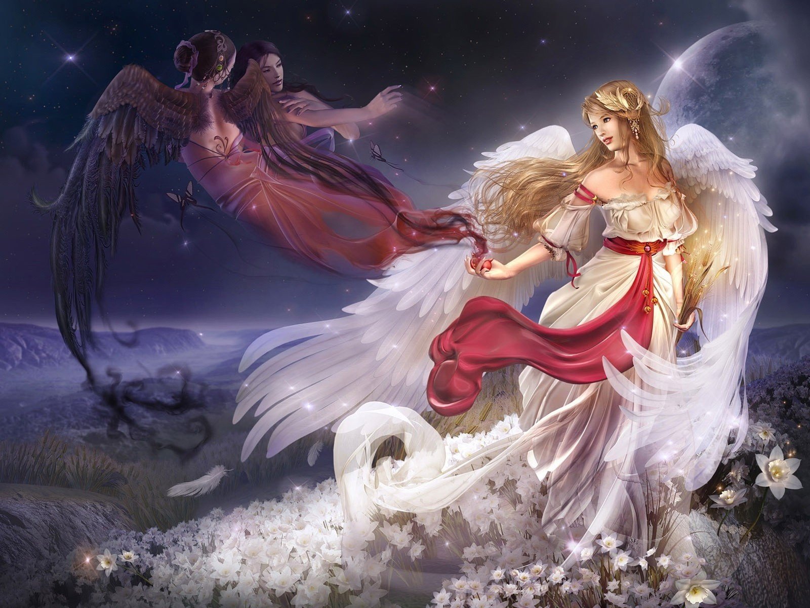 arts, Angel, Flowers, Wings, Girls Wallpapers HD / Desktop and Mobile