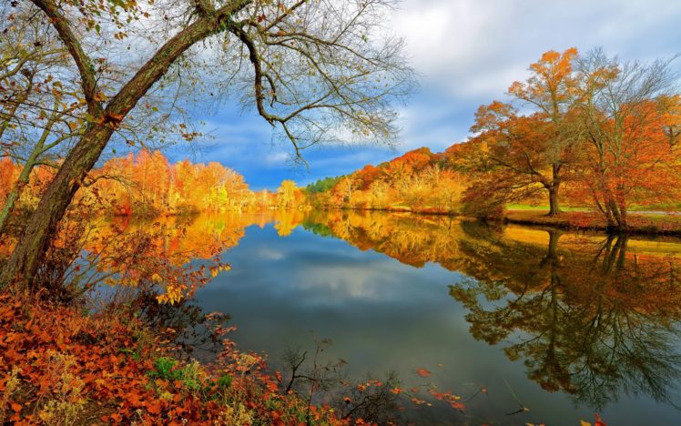 lake, Autumn, Nature, Landscape, Reflection, Trees, Sky HD Wallpaper Desktop Background