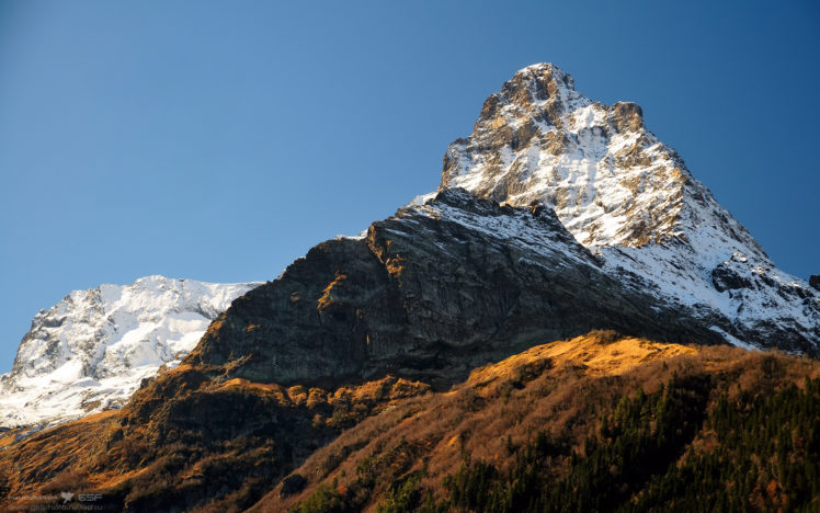 mountains, Rocks, Snow, Sky, Peak, Landscapes, Trees HD Wallpaper Desktop Background