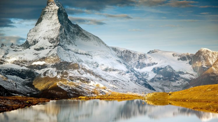 mountains, Rocks, Lake, Snow, Sky, Landscapes, Reflection HD Wallpaper Desktop Background