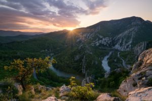mountain, Ridge, Defile, River, Spring, Balcans, Rock, Sunset, Sun, Bulgaria