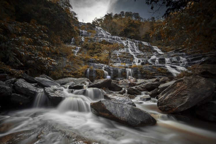 waterfall, Autumn, Boulder, Stream, Nature, Thailand, Travel HD Wallpaper Desktop Background