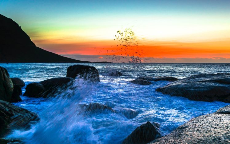 ocean, Rock, Seascape, Sunset, Nature, Sea, Waves HD Wallpaper Desktop Background