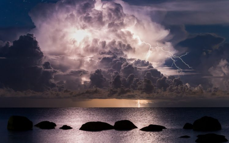 storm, Lightning, Ocean, Sea, Clouds, Sky HD Wallpaper Desktop Background