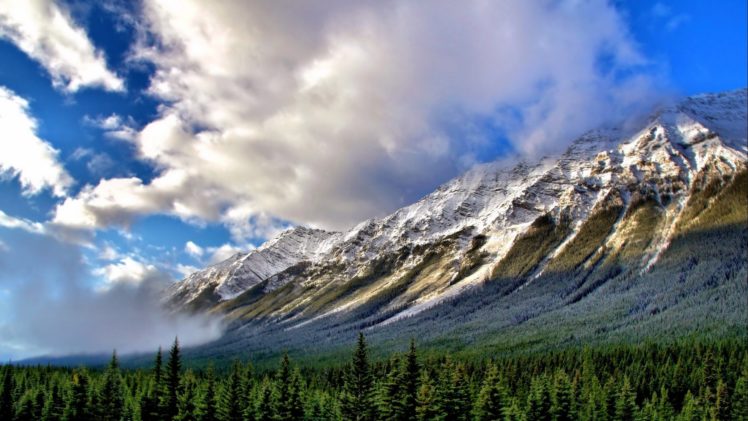 clouds, Forest, Mountain, Landscape, Nature, Snow HD Wallpaper Desktop Background