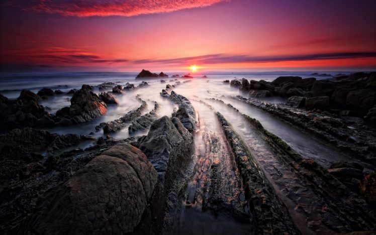 ocean, Water, Rock, Seascape, Sunset, Nature HD Wallpaper Desktop Background