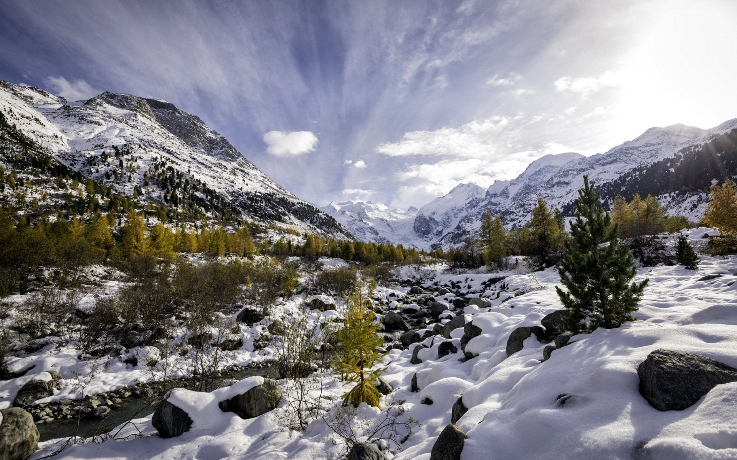 rock, Stream, Mountain, Snow, Winter, Landscape, Nature Wallpaper