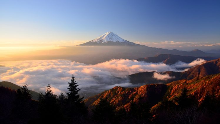 sunrise, Morning, Landscape, Stratovolcano, Volcano, Japan, Mount, Fuji, Clouds HD Wallpaper Desktop Background