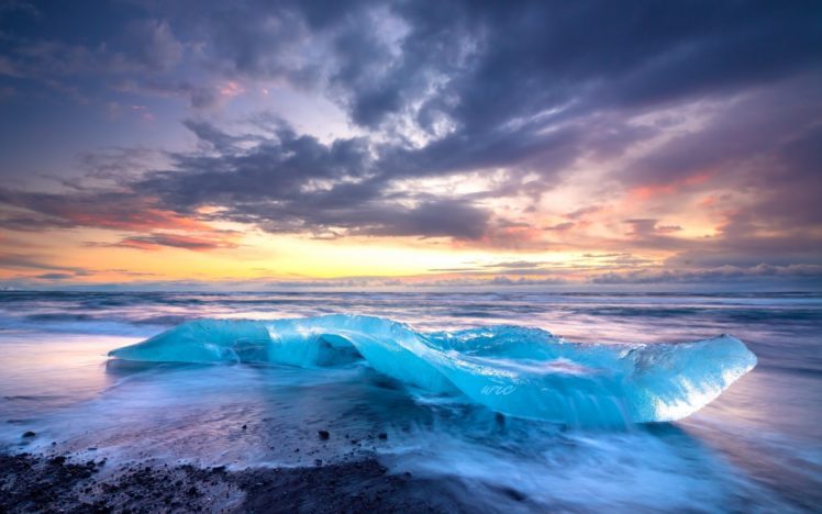 sunset, Cloud, Sky, Ice, Beach, Landscape, Nature, Ocean, Sea, Waves HD Wallpaper Desktop Background