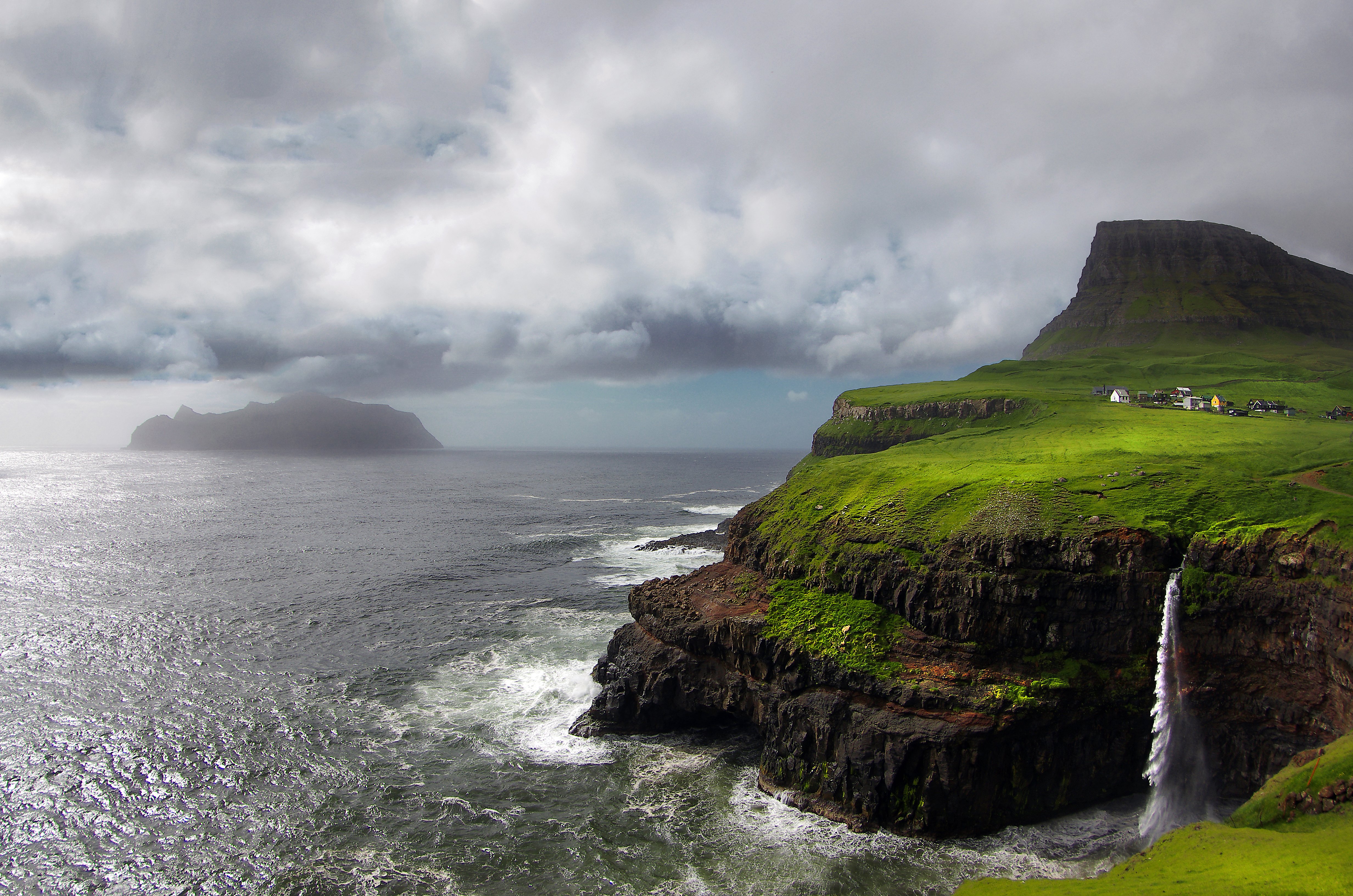sea, Cloud, Village, Coast, Shore, Gaasadalur, Arctic, Scandinavia, Waterfall, Landscape, Denmark, Faroe, Islands Wallpaper