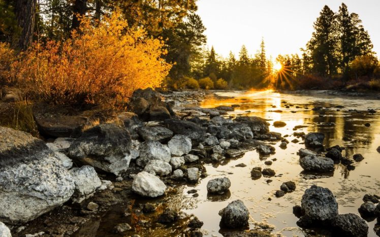 river, Autumn, Sunset, Sunrise HD Wallpaper Desktop Background