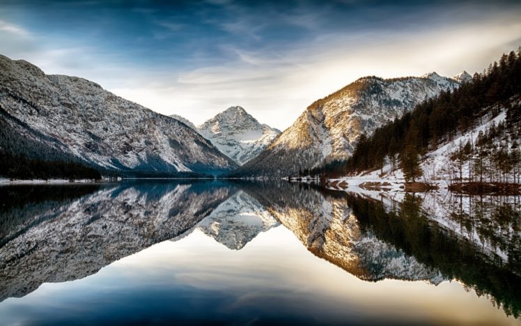 reflection, Lake, Mountains, Winter, Snow HD Wallpaper Desktop Background