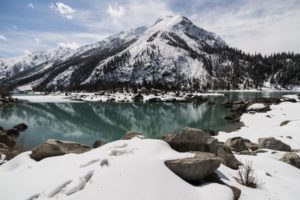 reflection, Lake, Mountains, Winter, Snow