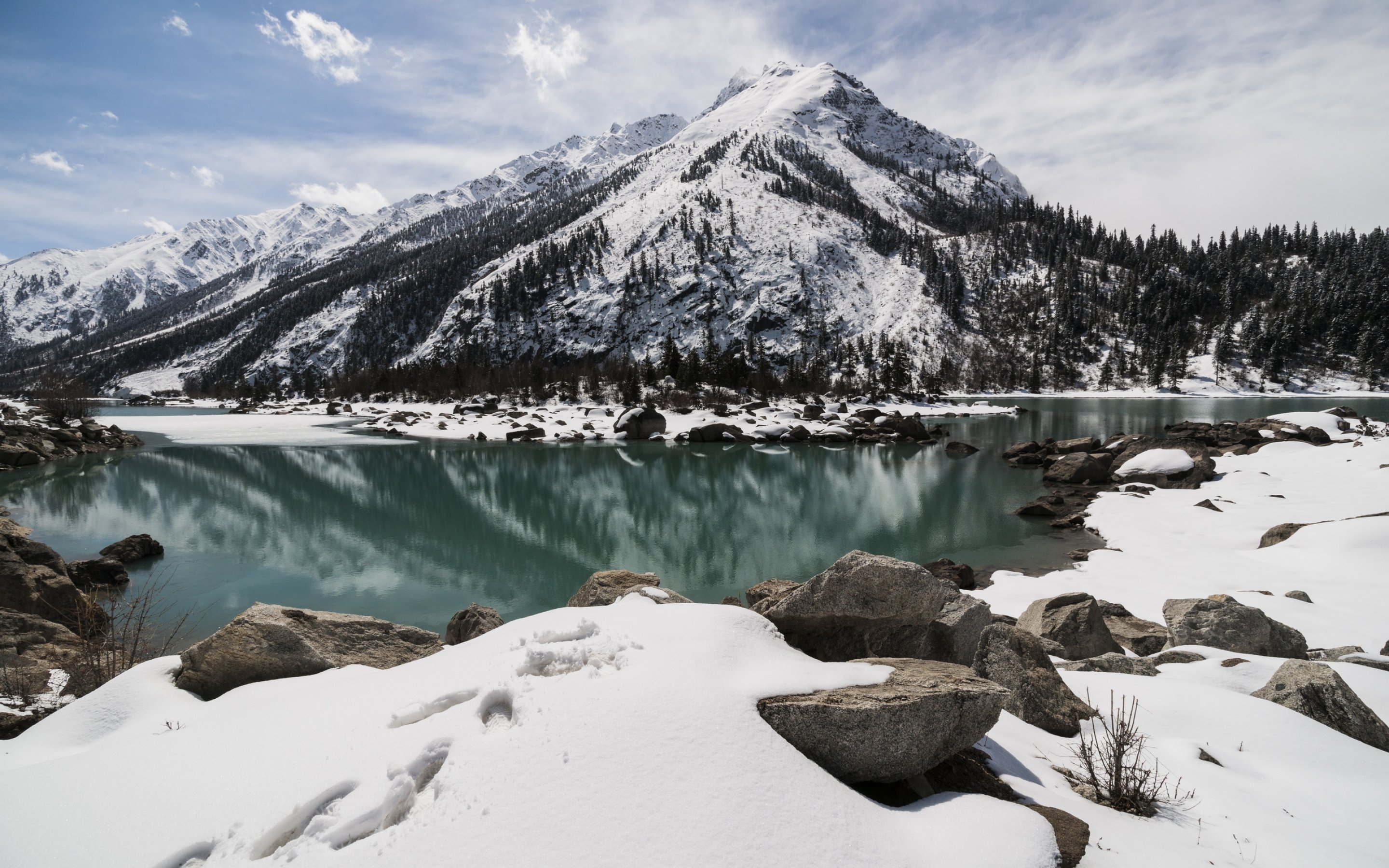reflection, Lake, Mountains, Winter, Snow Wallpaper