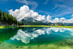 reflection, Lake, Forest, Mountains