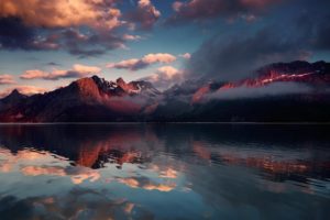 lake, Reflection, Mountains, Clouds, Snow