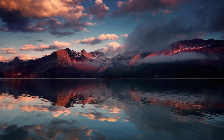 lake, Reflection, Mountains, Clouds, Snow HD Wallpaper Desktop Background