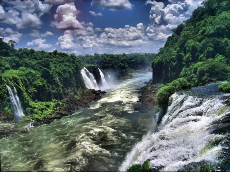 cloud, Sky, Pantanal, Brazil, Waterfall, Iguazu, Falls, River, Tropical, Jungle, Forest HD Wallpaper Desktop Background