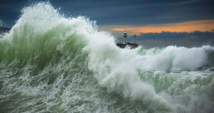 sea, Waves, Ocean, Storm, Lighthouse HD Wallpaper Desktop Background