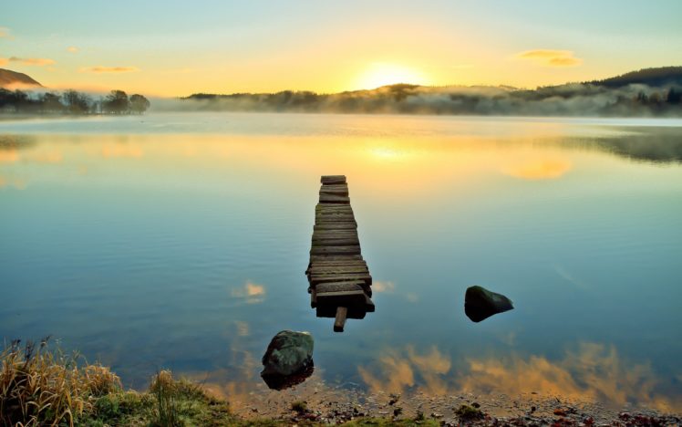 water, Sunrise, Sun, Scenic, Reflection, Nature, Mist, Landscape, Lake, Fog HD Wallpaper Desktop Background