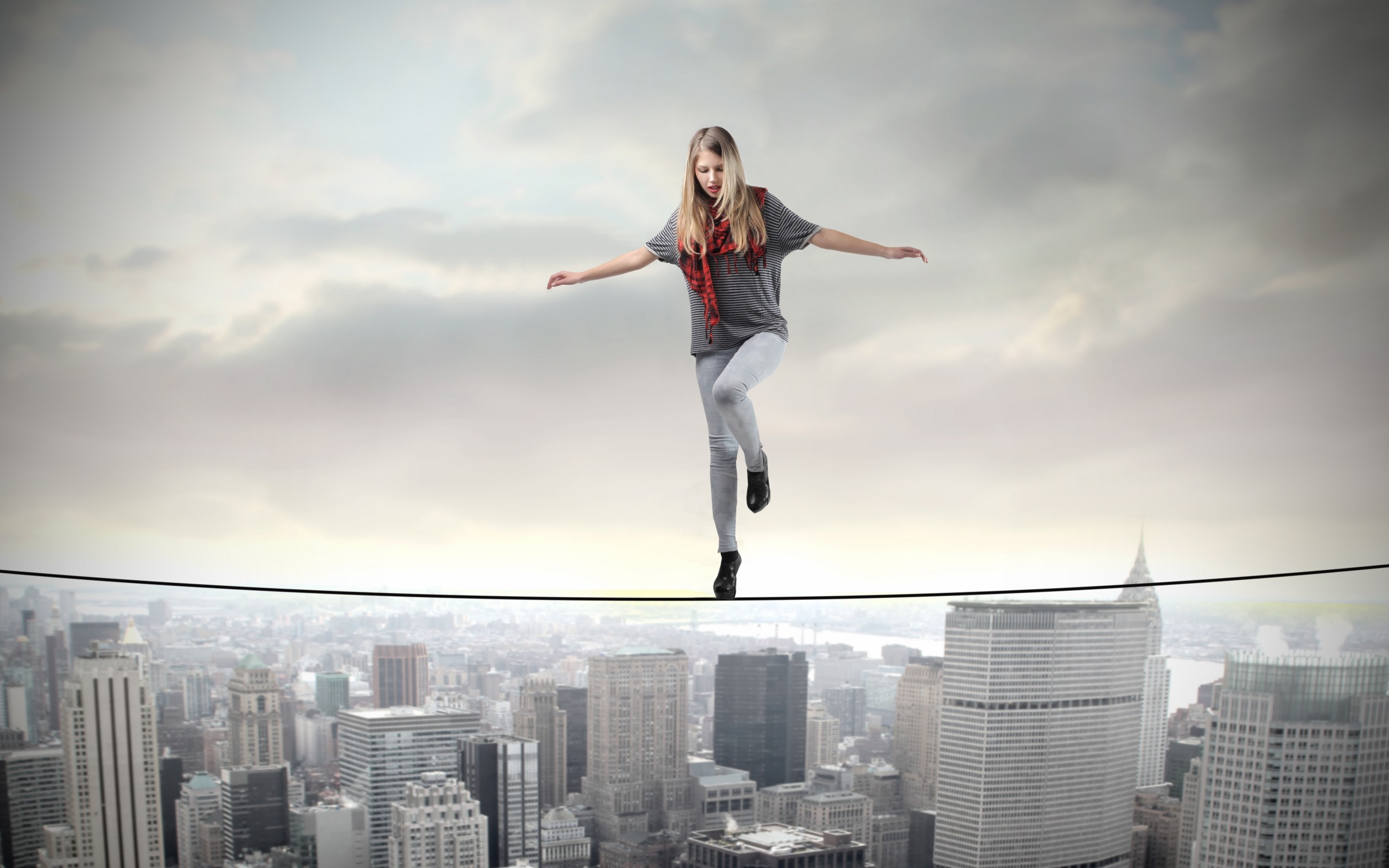 blonde, Girls, Women, Females, Rope, Extreme, Cities, Mood, Blonde, Sky Wallpaper