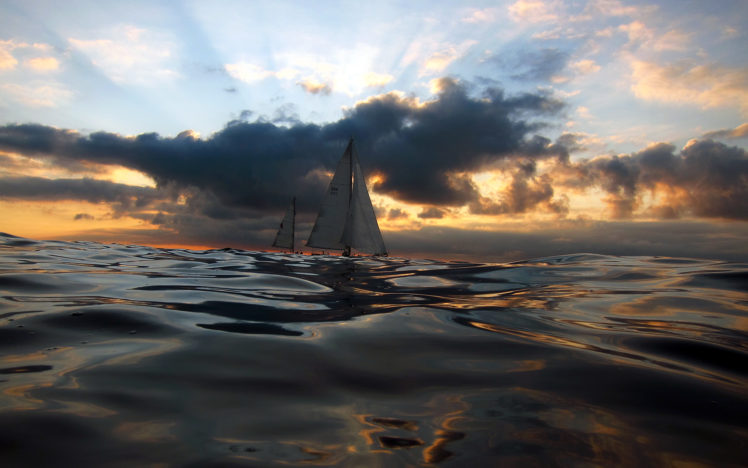 boat, Sail, Boat, Ocean, Clouds, Sunset, Sky HD Wallpaper Desktop Background
