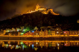 castle, Night, Buildings, Rivers, Reflection, Buildings, Night, Lights